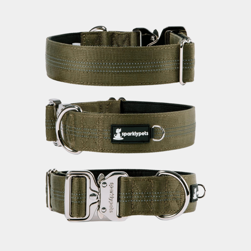 Heavy Duty Tactical Dog Collar with Reflective Stripes & Soft Lining
