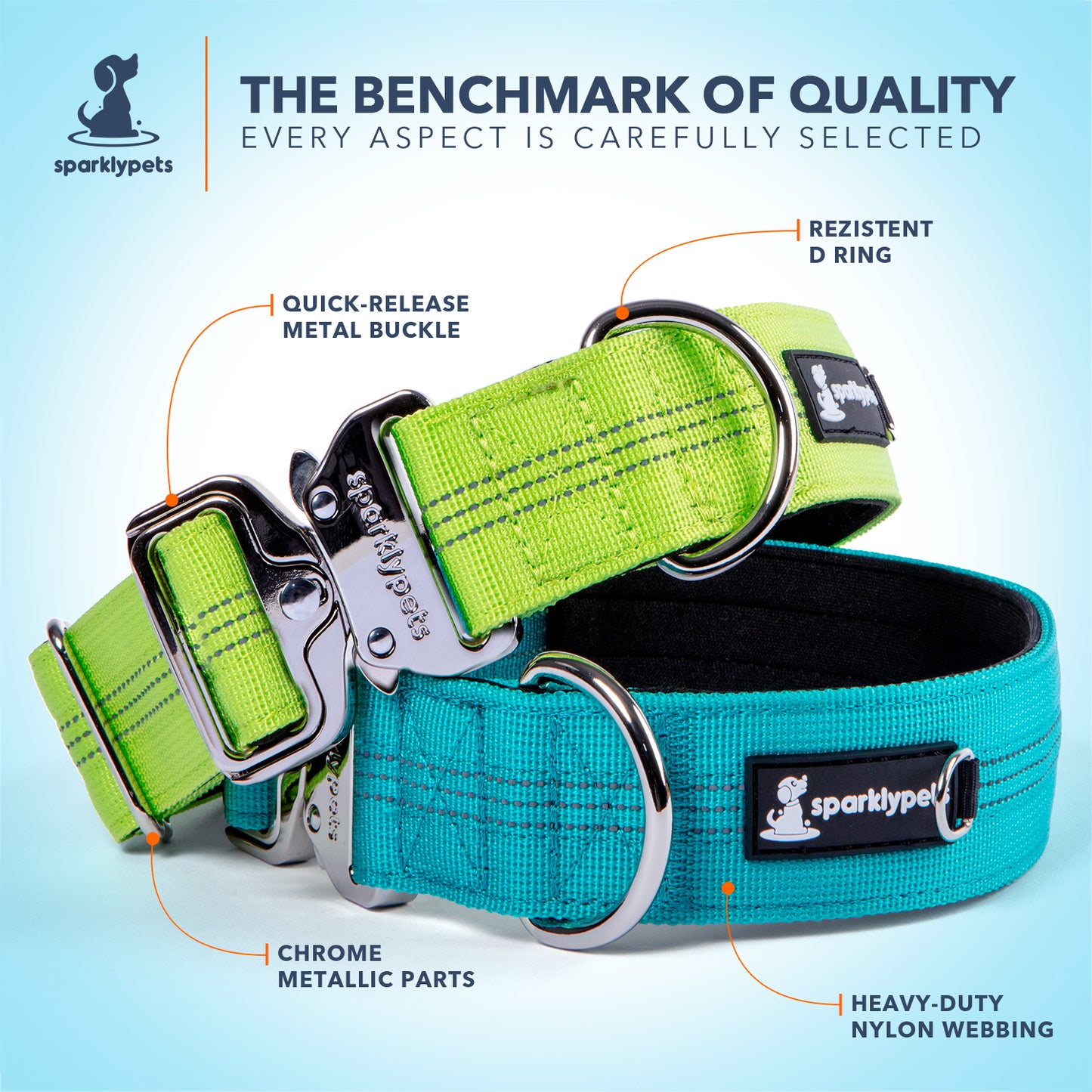 Heavy Duty Tactical Dog Collar with Reflective Stripes & Soft Lining